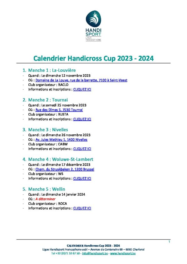Calendrier Handicross Cup 2023-2024