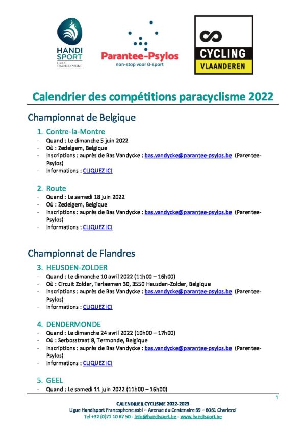 CYC Calendrier compétitions 2022-2023
