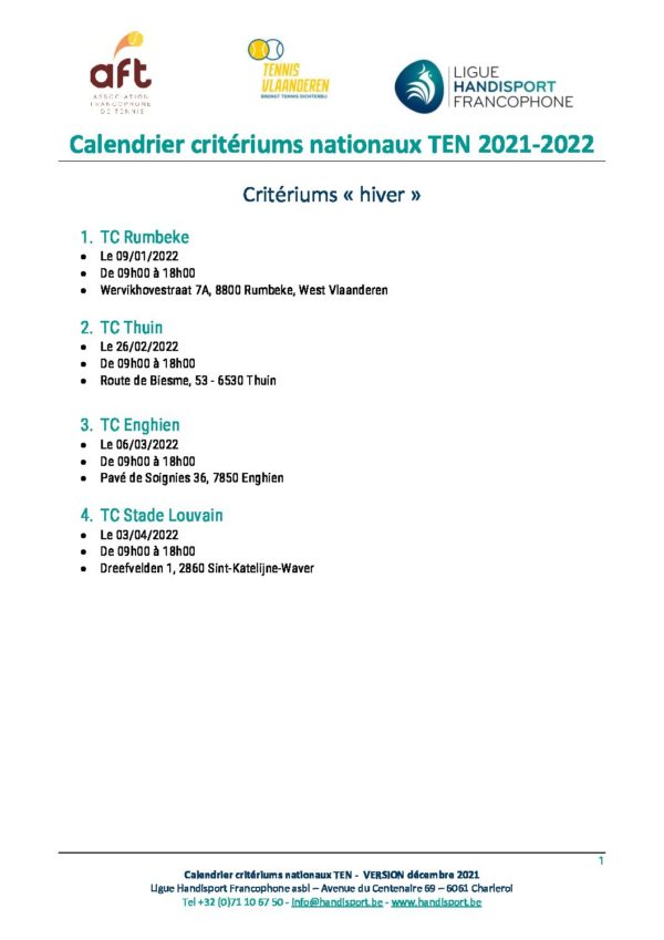 calendrier critériums nationaux hiver 2022