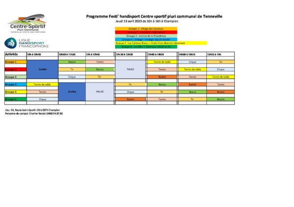 Programme 13 avril 2023 Festi’ handisport