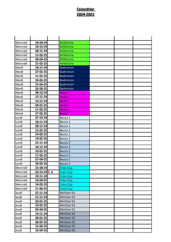Calendrier CMA 20242025 Ligue Handisport Francophone